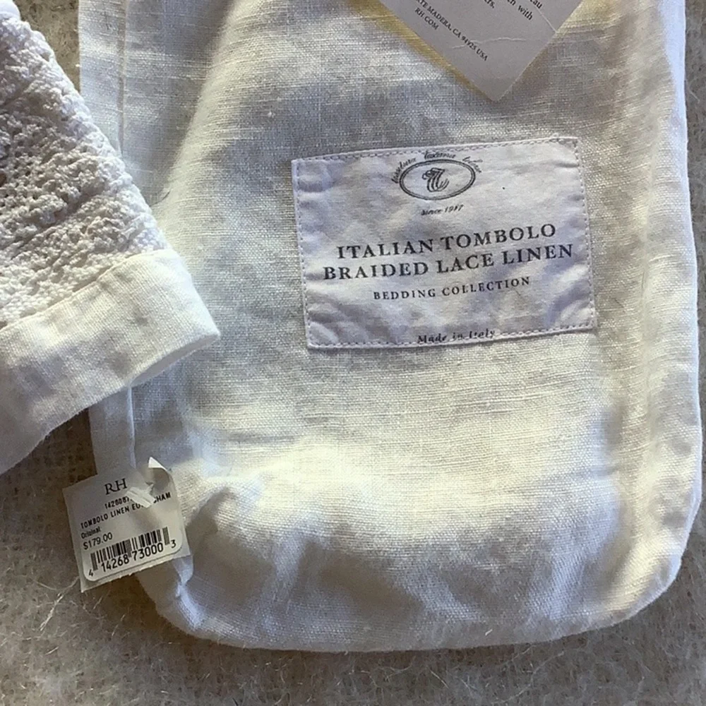 RH Linen Euro sham Italian Tombolo Braided Lace Linen